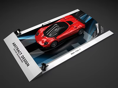 Display Shelf With Red Sports Car Model On Abstract Design Background 3d model