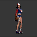 Game Movie Character 3D Wearing Red White Blue Outfit Cap Tattoos Black Bag Sport Shoes