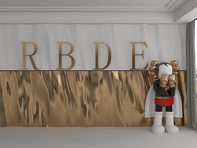 Elegant Decorative Background Wall With Golden RBDE Letters And Golden Wavy Texture Design 3d model