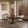 Round Dining Table Set With White Lantern Pendant Light Artwork Wooden Blinds And Potted Plant