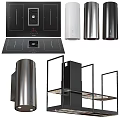 Modern Kitchen Fixtures Featuring Black Stove Tops White Stainless Steel Range Hoods and Storage Racks