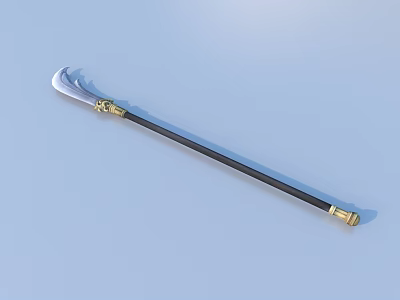 Traditional Ancient Weapon With Long Black Shaft And Golden Decorative Curved Blade 3d model