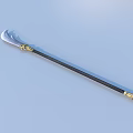 Traditional Ancient Weapon With Long Black Shaft And Golden Decorative Curved Blade