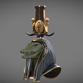 Mythical Egyptian Game Movie Character With Crocodile Head Golden Headdress And Ankh Symbol