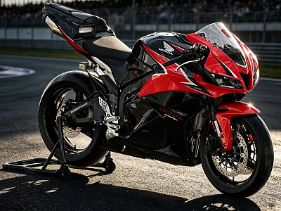 Modern Red Sport Motorcycle With Sleek Aerodynamic Design And Black Accents 3d model
