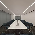 Modern Conference Room With Long Table Black Chairs Large Windows And Glass Partitions