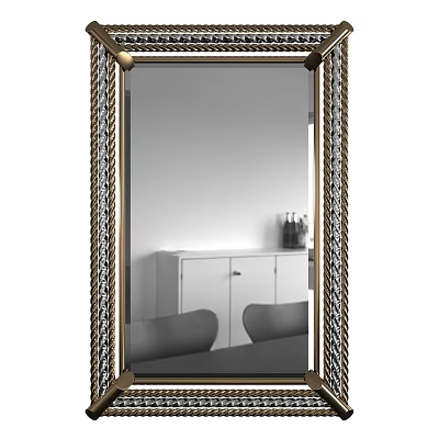Ornate Mirror With Decorative Frame Reflecting White Cabinet Vase And Chairs 3d model