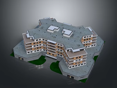 Multistory Residential Building With Complex Roof Design And Green Areas Around 3d model