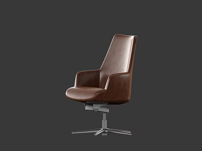 Brown Leather Office Chair With Armrests And Modern Metal Base Design 3d model