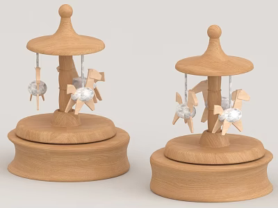 Wooden Carousel Dolls With Dome Top Hanging Decorations And Round Base 3d model