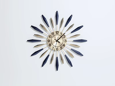 Retro Starburst Design Wall Clock With Gold And Blue Accents White Dial Black Numerals 3d model