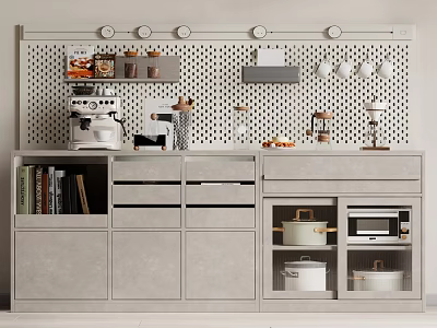 Modern Minimalist Sideboard With Perforated Board Coffee Machine Drawers And Glass Door Cabinets 3d model