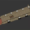 Futuristic Industrial Stone Building With Multi Level Structure And Mechanical Elements