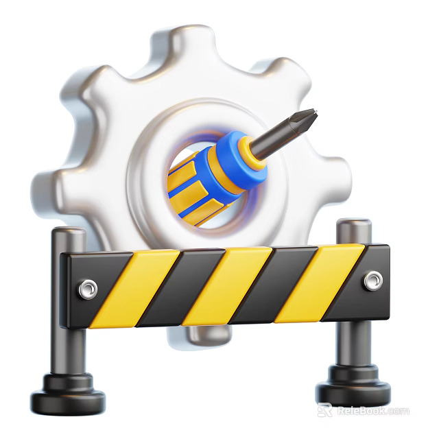 Practical Hardware Tools Including Blue Yellow Screwdriver Gear and Yellow Black Striped Barrier 3d model 