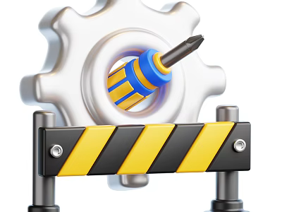 Practical Hardware Tools Including Blue Yellow Screwdriver Gear and Yellow Black Striped Barrier 3d model
