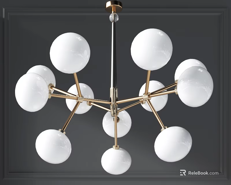Modern Chandelier with White Globe Shades and Gold Metal Frame for Contemporary Interior 3d model 