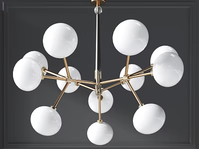 Modern Chandelier with White Globe Shades and Gold Metal Frame for Contemporary Interior 3d model