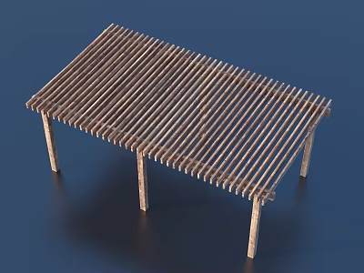 Wooden Pergola With Slatted Roof And Four Supporting Posts For Outdoor Garden Design 3d model