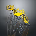 Industrial Mobile Platform Ladders With Yellow Railings And Metal Frames