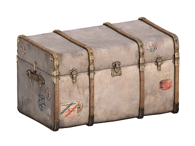 Vintage Leather Travel Trunk With Metal Clasps And Colorful Decorative Stickers 3d model Vintage Leather Travel Trunk With Metal Clasps And Colorful Decorative Stickers 3d model