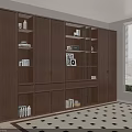 Modern Brown Storage Cabinet With Multiple Shelves Books Decor Window And Black White Floor