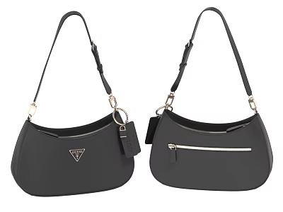 Black Shoulder Bags With Double Design Metal Hardware Triangle Logo And Zip Pocket 3d model