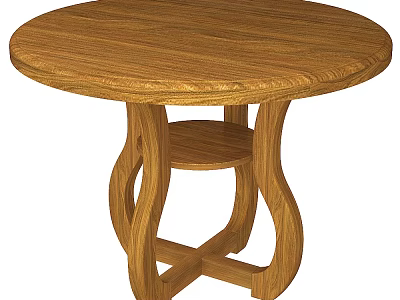 Wooden Round Dining Table With Unique Curved Legs And Lower Shelf 3d model