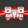 Red And White Mechanical Robot With Armored Body In Standing Pose