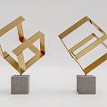 Geometric Decorative Ornament Set With Golden Frames And Gray Concrete Bases