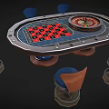 Casino Roulette Table Gaming Equipment With Wooden Metal Frame And Blue Seats