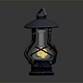 Vintage Decorative Lantern With Metal Top Transparent Glass Red Rope And Yellow Light