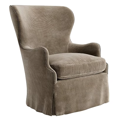 Comfortable Taupe Corduroy Accent Chair With High Back Armrests And Skirted Base 3d model