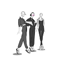 Fashion Models In Stylish Black Outfits With Hats Headphones Sunglasses And White Shawl