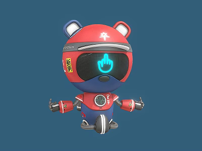 Smart Red and Blue Robot Toy with Bear Ears Helmet Glowing Handprint and Mechanical Arms 3d model