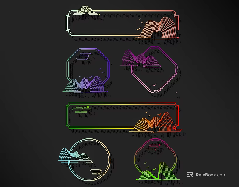 Colorful Wall Decor With Various Shapes And Mountain Bird Patterns 3d model