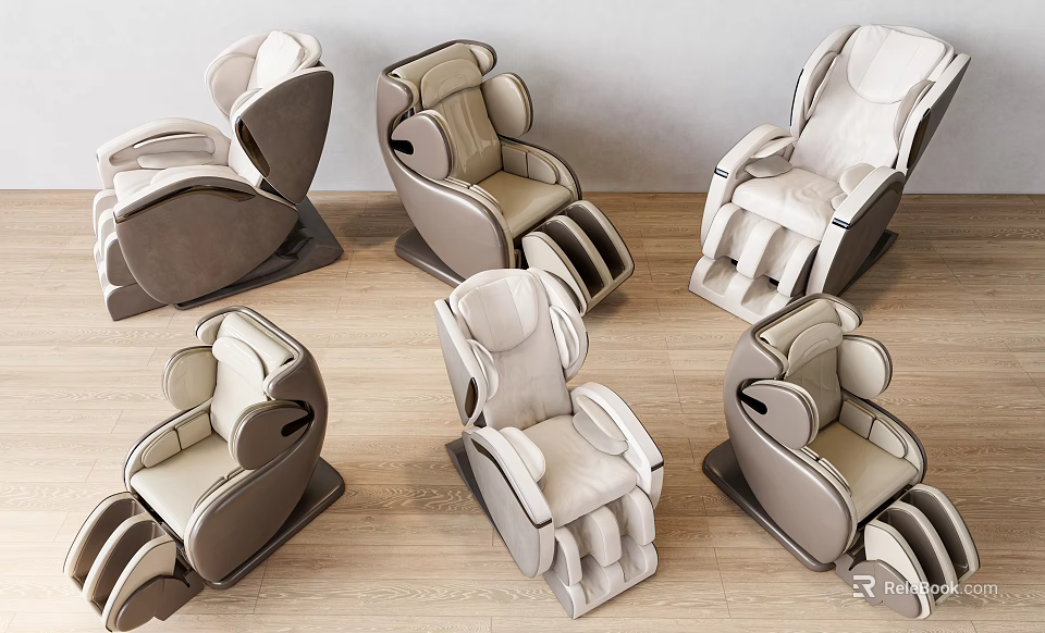 Modern Massage Chairs With Beige Gray Upholstery And Ergonomic Design In Living Room 3d model 