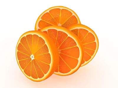 Fresh Juicy Sliced Oranges In Bright Orange Color Isolated On White Background 3d model