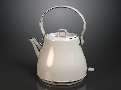 Sleek Retro Glossy White Electric Kettle With Metal Handle For Modern Home Kitchen Daily Use 3d model