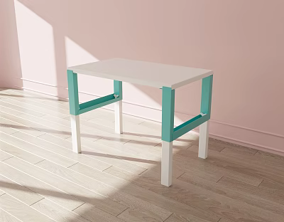 Modern White Desk with Green Frame on Wooden Floor Against Pink Wall 3d model