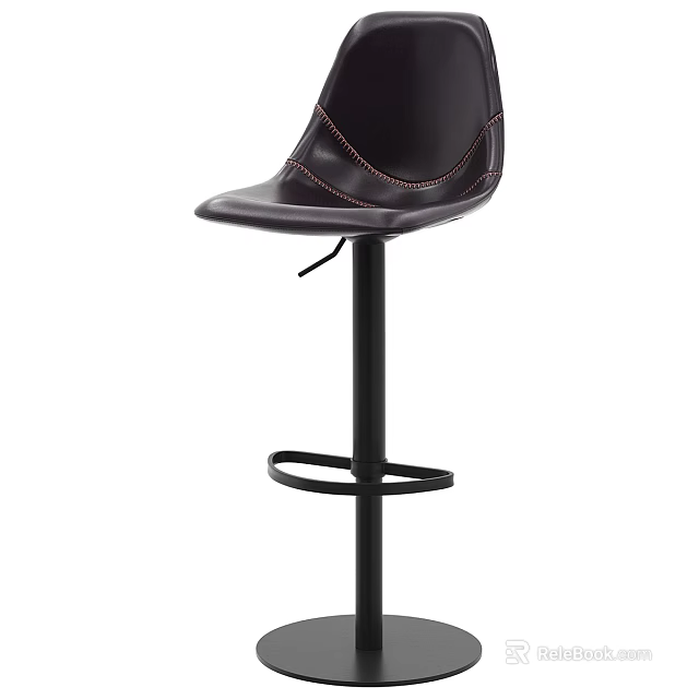 Modern Dark Brown Leather Bar Stool With Stitched Design And Black Metal Frame Footrest 3d model 