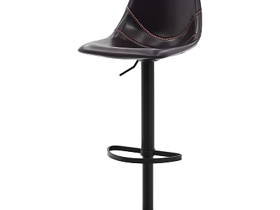 Modern Dark Brown Leather Bar Stool With Stitched Design And Black Metal Frame Footrest 3d model