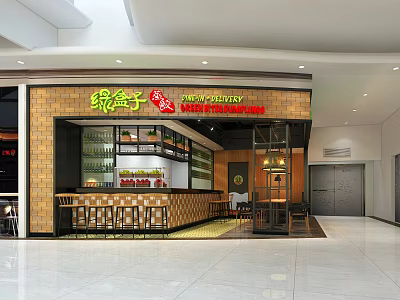 New York Style Restaurant With Modern Interior Wooden Counter And Seating Area 3d model