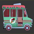 Turquoise and pink vintage mobile ice cream vending functional vehicle with ice cream graphic
