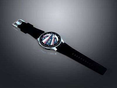 Fashionable Watch With Black Strap Silver Case And Colorful Dial Design 3d model