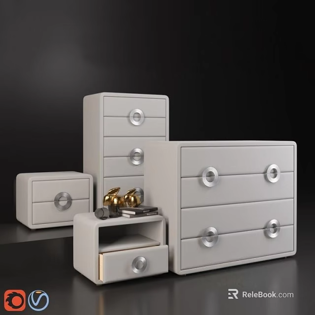 Modern Bedside Tables With Drawers And Metal Knobs For Bedroom Decor 3d model