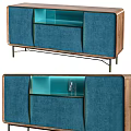 Elegant Modern Blue Wooden Sideboard Cabinet With Glass Doors And Interior Lighting Design