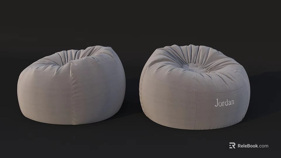 Two Gray Bean Bag Chairs With Jordan Embroidery For Living Room Decor 3d model 