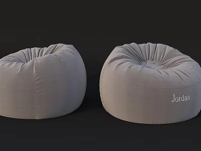 Two Gray Bean Bag Chairs With Jordan Embroidery For Living Room Decor 3d model