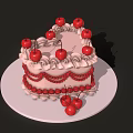Delicious Layered Cake Topped With Fresh Cherries And Cream Frosting On White Plate