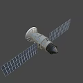 Sci Fi Game Movie Character Satellite With Solar Panels White Body Against Black Background